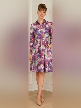 Badgley Mischka Belle Floral Fit & Flare Shirtdress Belted Size 4